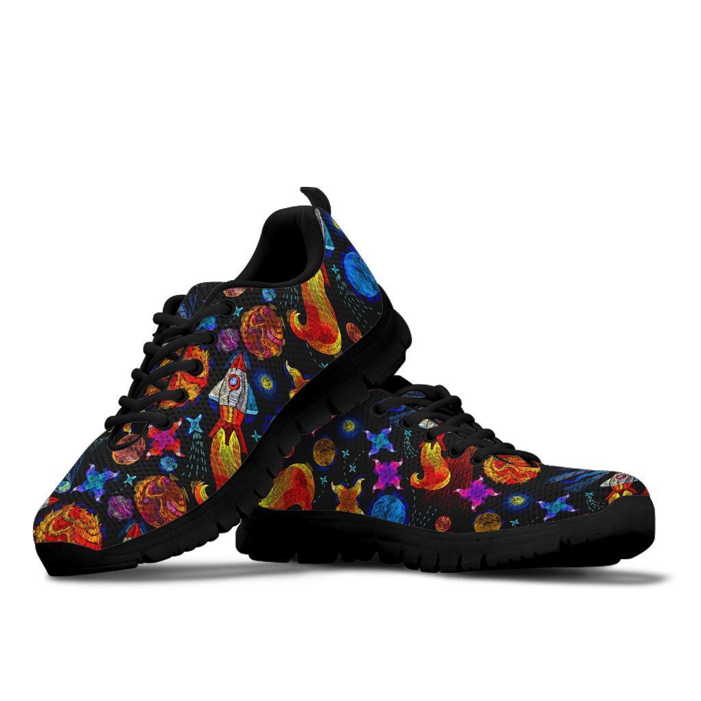 Planet Spaceship Print Pattern Sneaker Shoes For Men Women-grizzshop