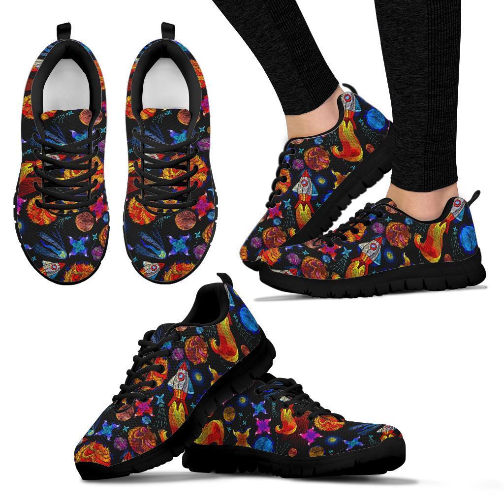 Planet Spaceship Print Pattern Sneaker Shoes For Men Women-grizzshop