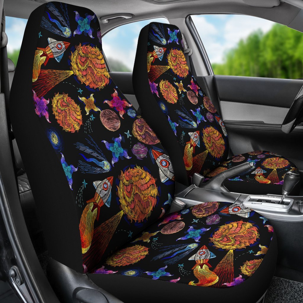 Planet Spaceship Print Pattern Universal Fit Car Seat Covers-grizzshop