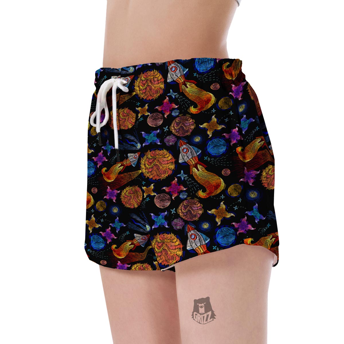 Planet Spaceship Print Pattern Women's Shorts-grizzshop