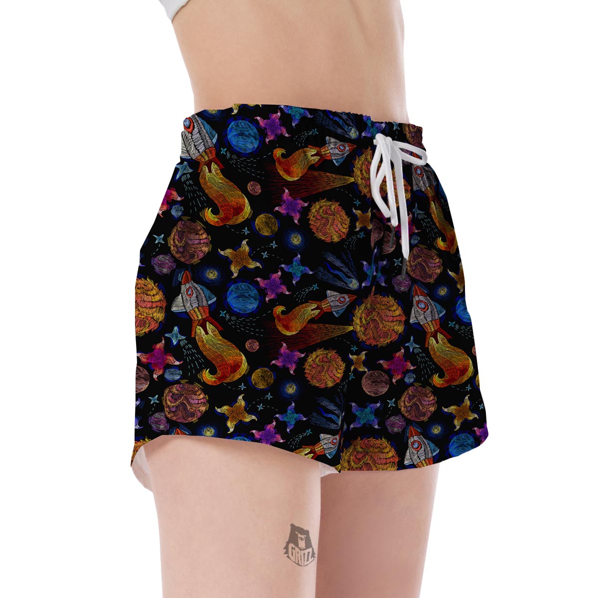 Planet Spaceship Print Pattern Women's Shorts-grizzshop