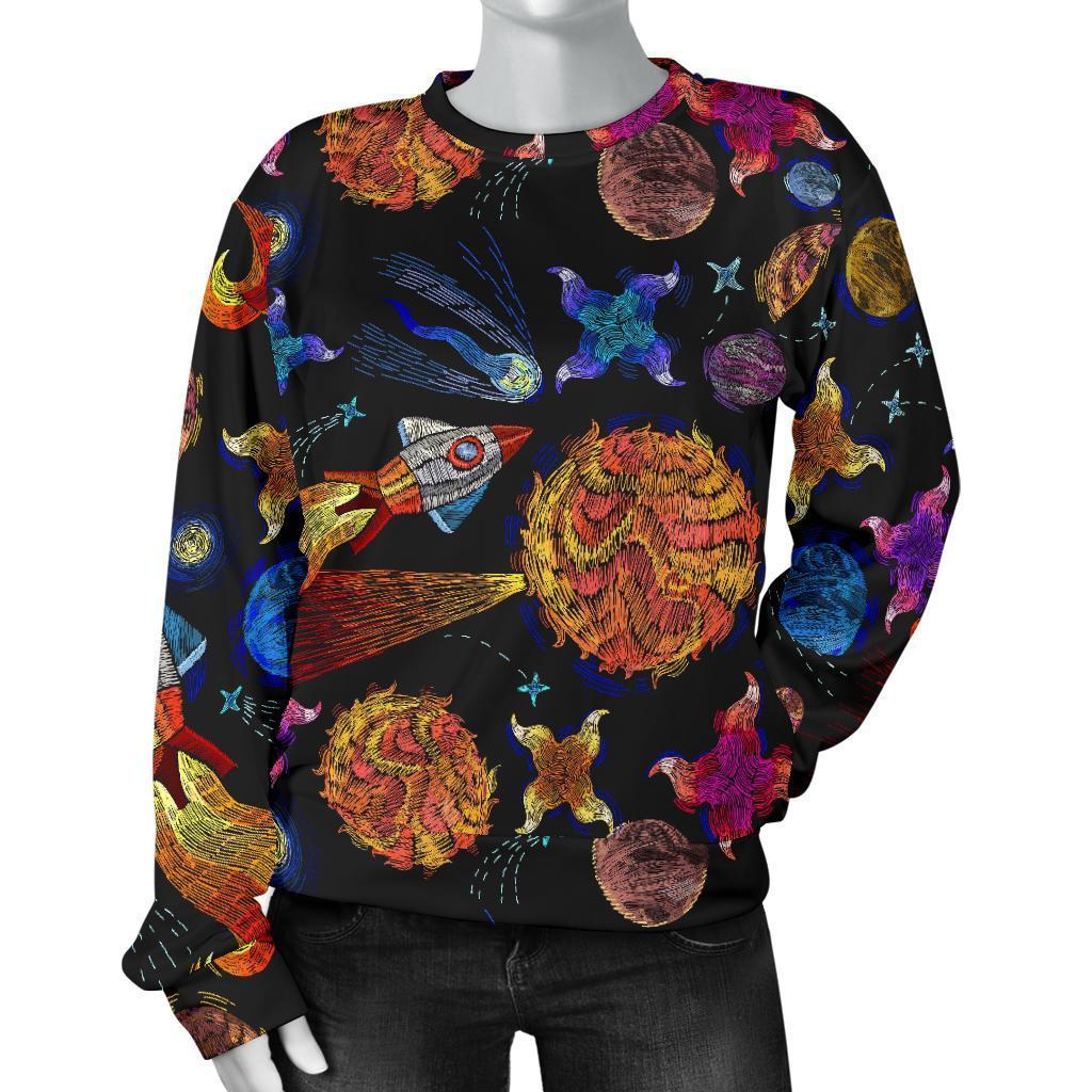 Planet Spaceship Print Pattern Women's Sweatshirt-grizzshop