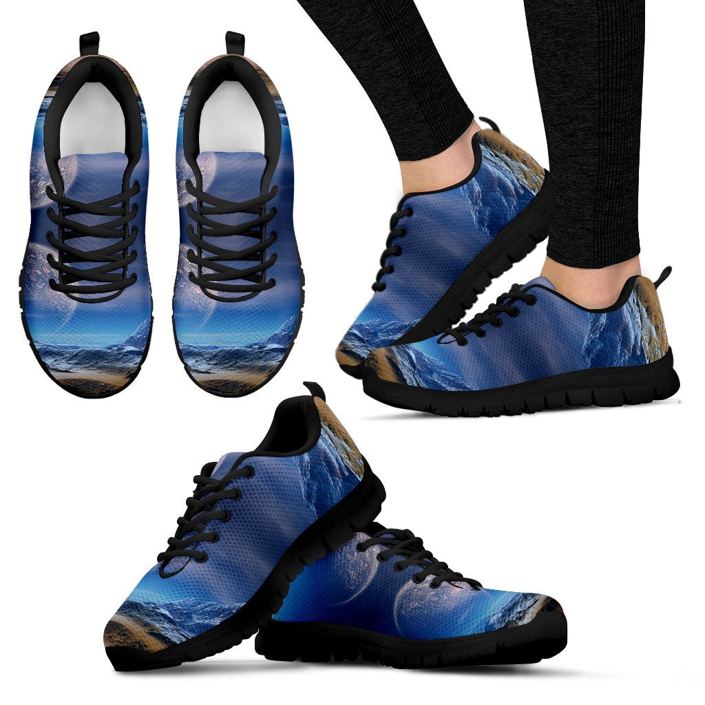 Planet Surface Galaxy Space Print Black Sneaker Shoes For Men Women-grizzshop