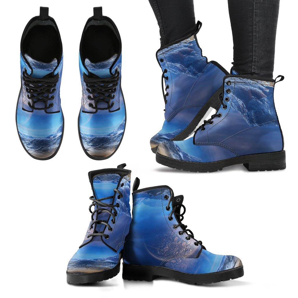 Planet Surface Galaxy Space Print Men Women Leather Boots-grizzshop