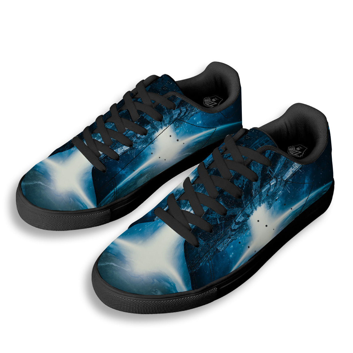 Planetary Invasion Print Black Low Top Sneakers-grizzshop