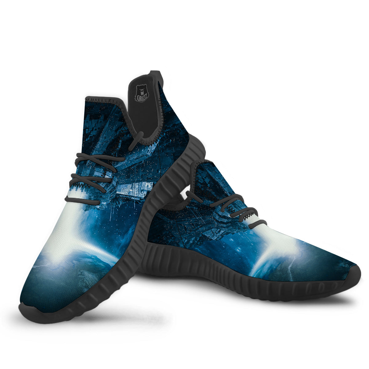 Planetary Invasion Print Black Walking Shoes-grizzshop