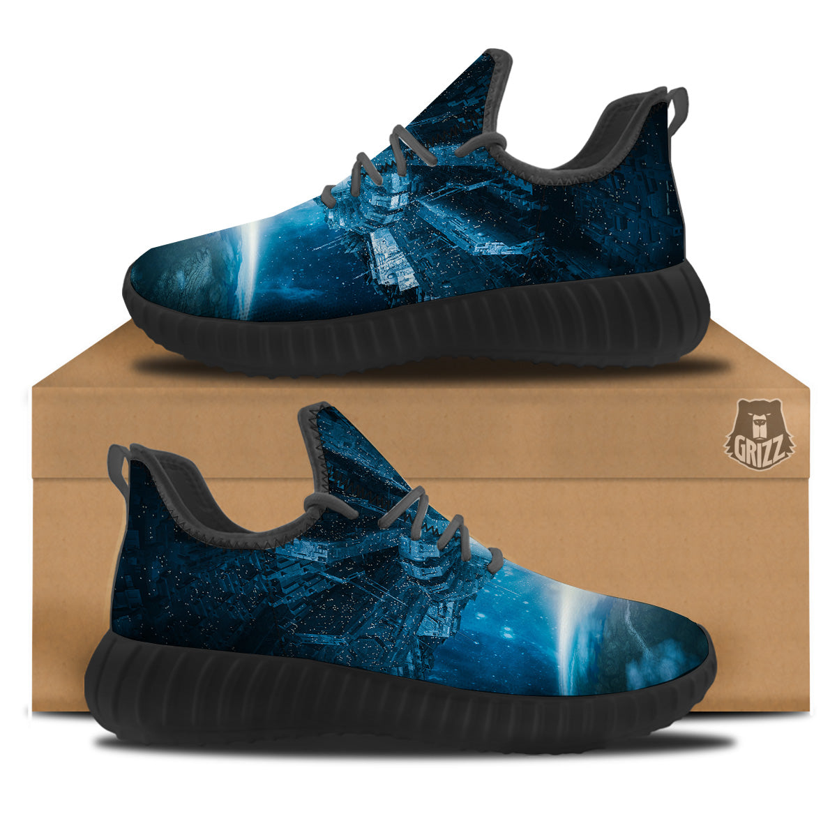 Planetary Invasion Print Black Walking Shoes-grizzshop