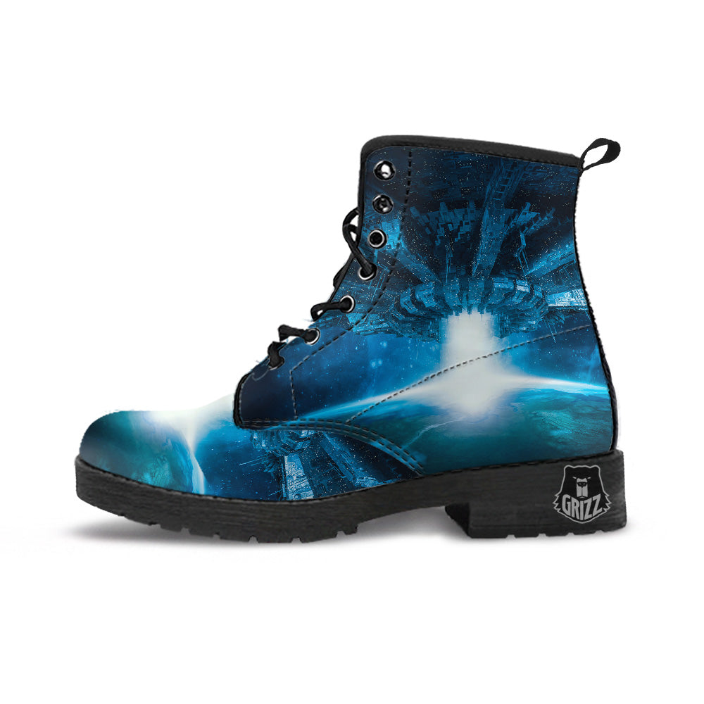 Planetary Invasion Print Leather Boots-grizzshop