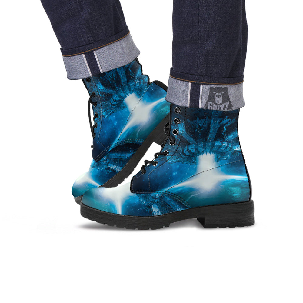 Planetary Invasion Print Leather Boots-grizzshop