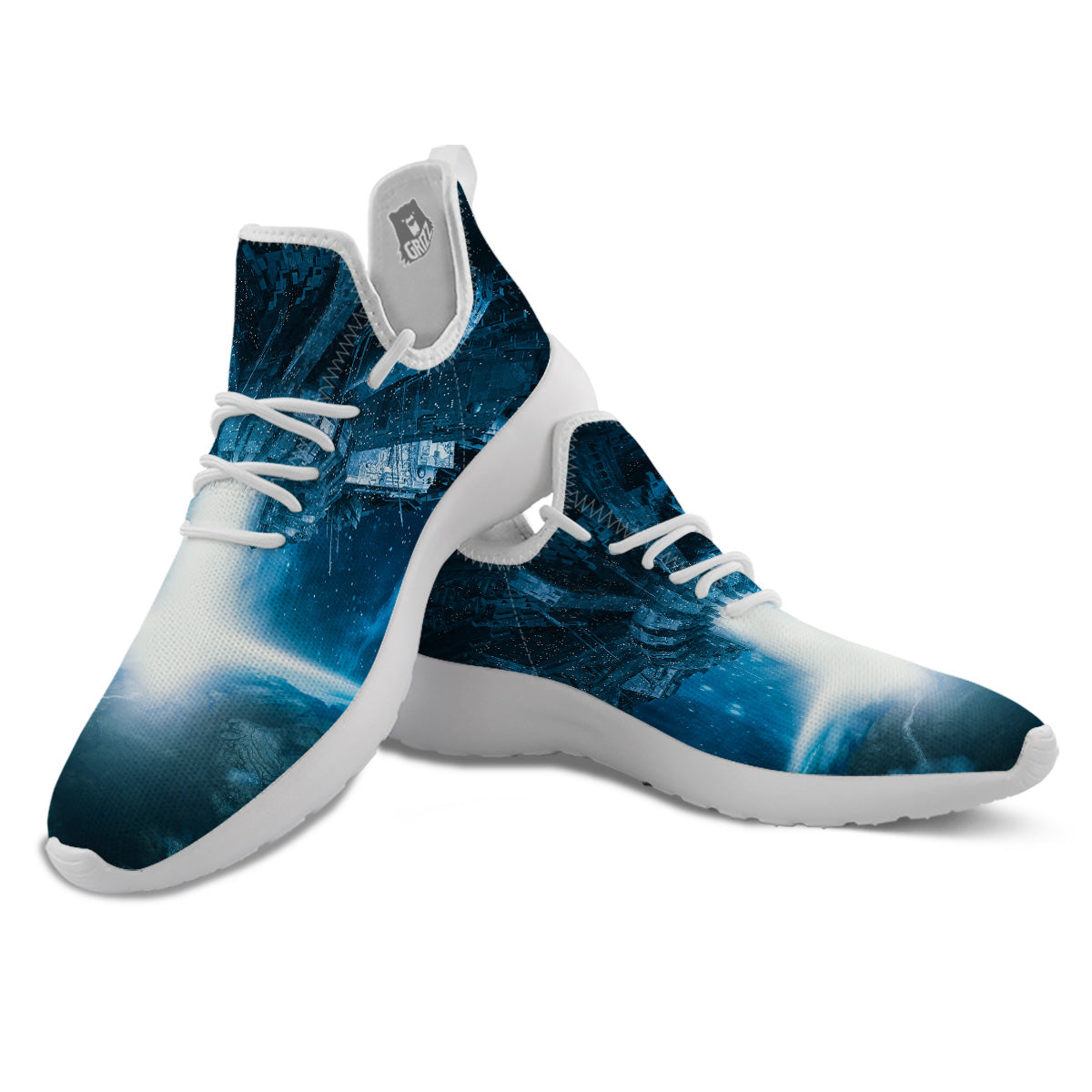Planetary Invasion Print White Athletic Shoes-grizzshop