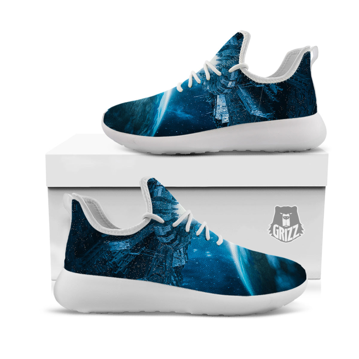 Planetary Invasion Print White Athletic Shoes-grizzshop