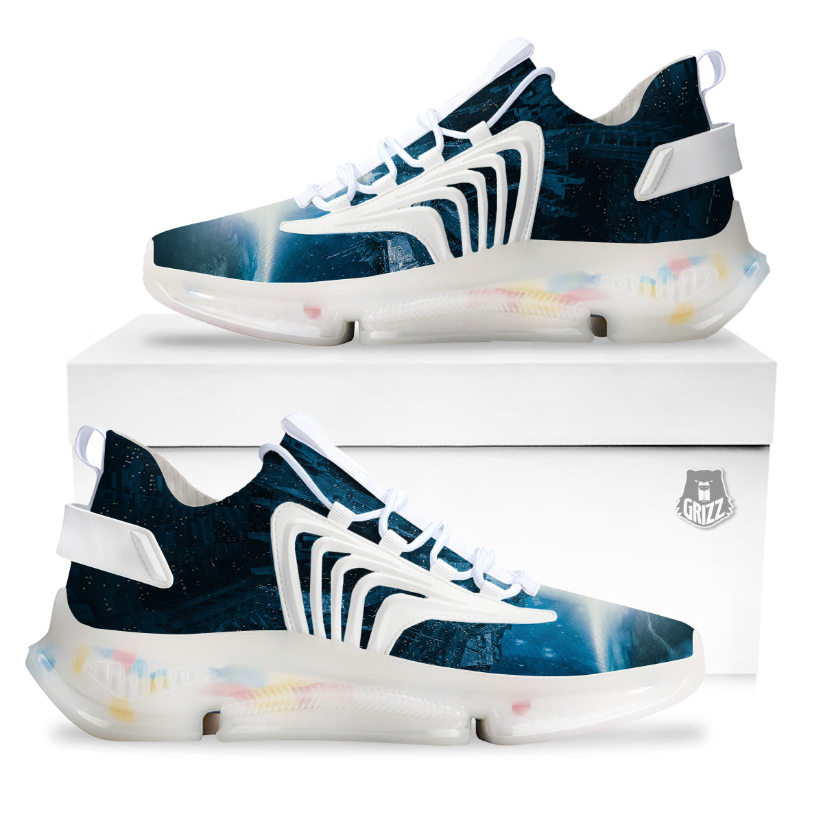 Planetary Invasion Print White Gym Shoes-grizzshop