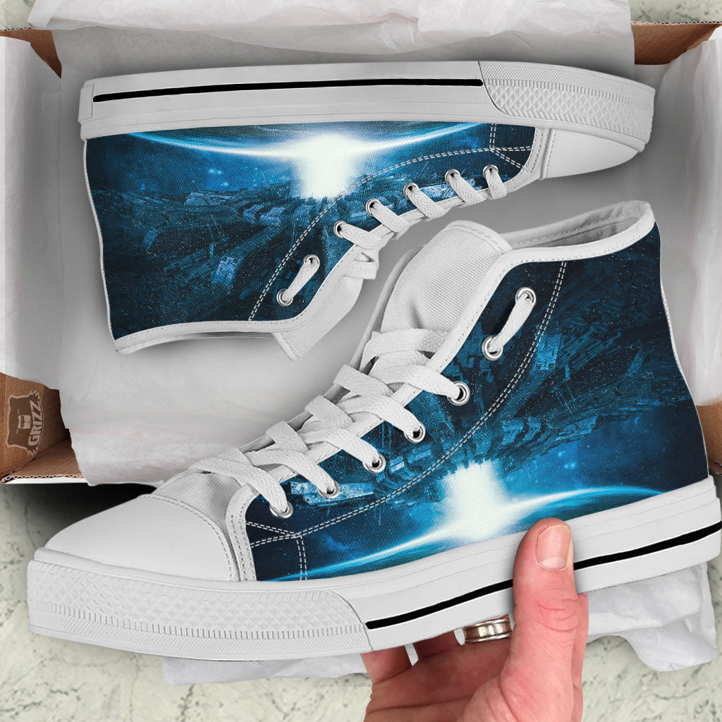 Planetary Invasion Print White High Top Shoes-grizzshop