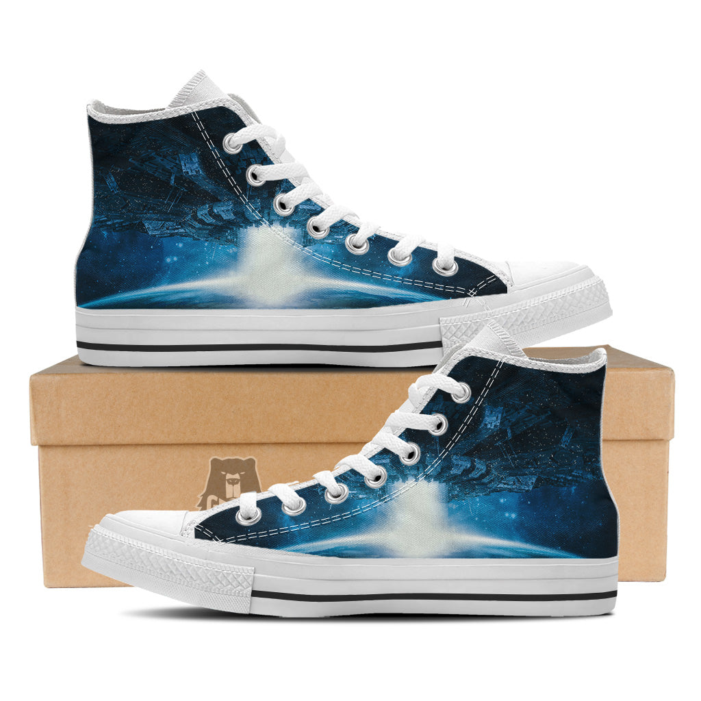 Planetary Invasion Print White High Top Shoes-grizzshop
