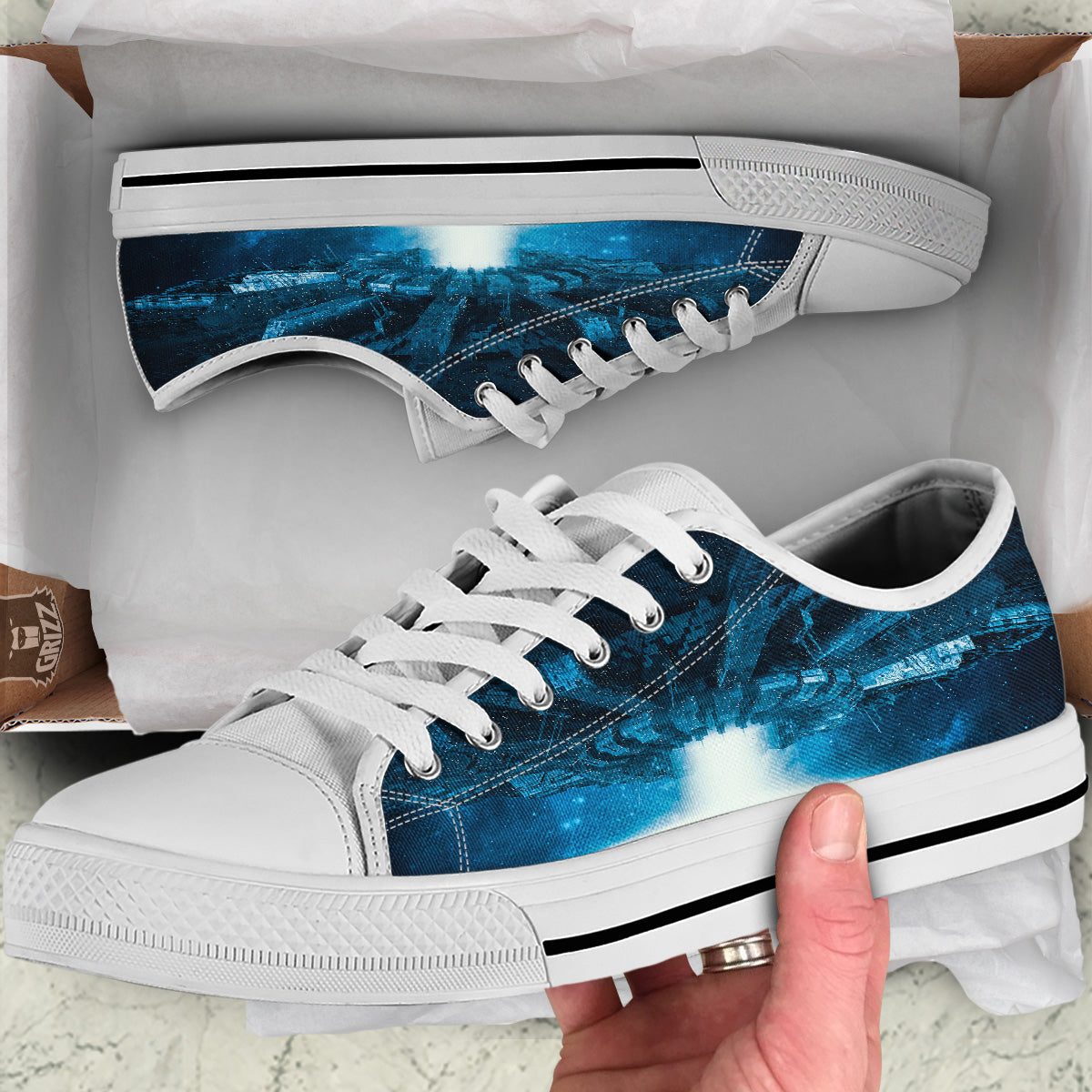 Planetary Invasion Print White Low Top Shoes-grizzshop