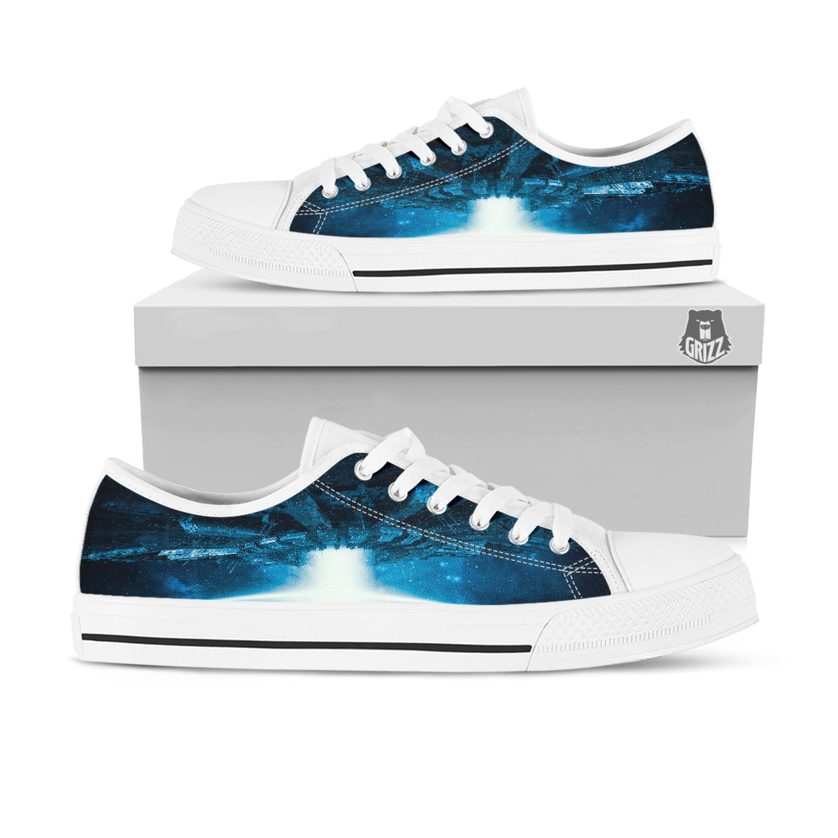 Planetary Invasion Print White Low Top Shoes-grizzshop
