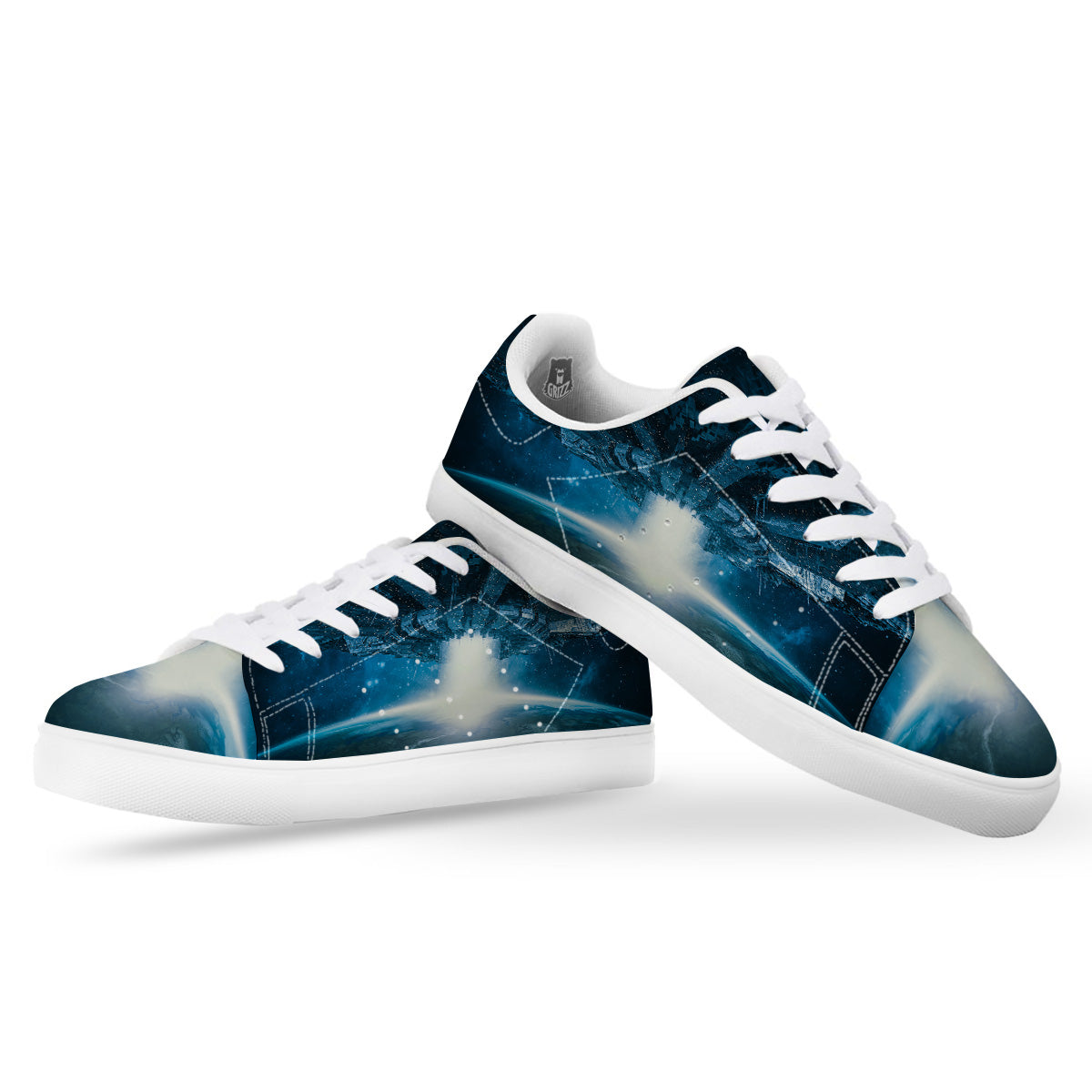 Planetary Invasion Print White Low Top Sneakers-grizzshop