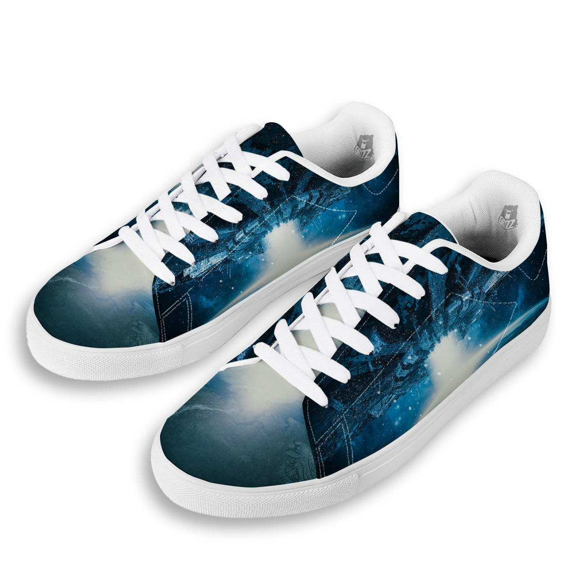 Planetary Invasion Print White Low Top Sneakers-grizzshop