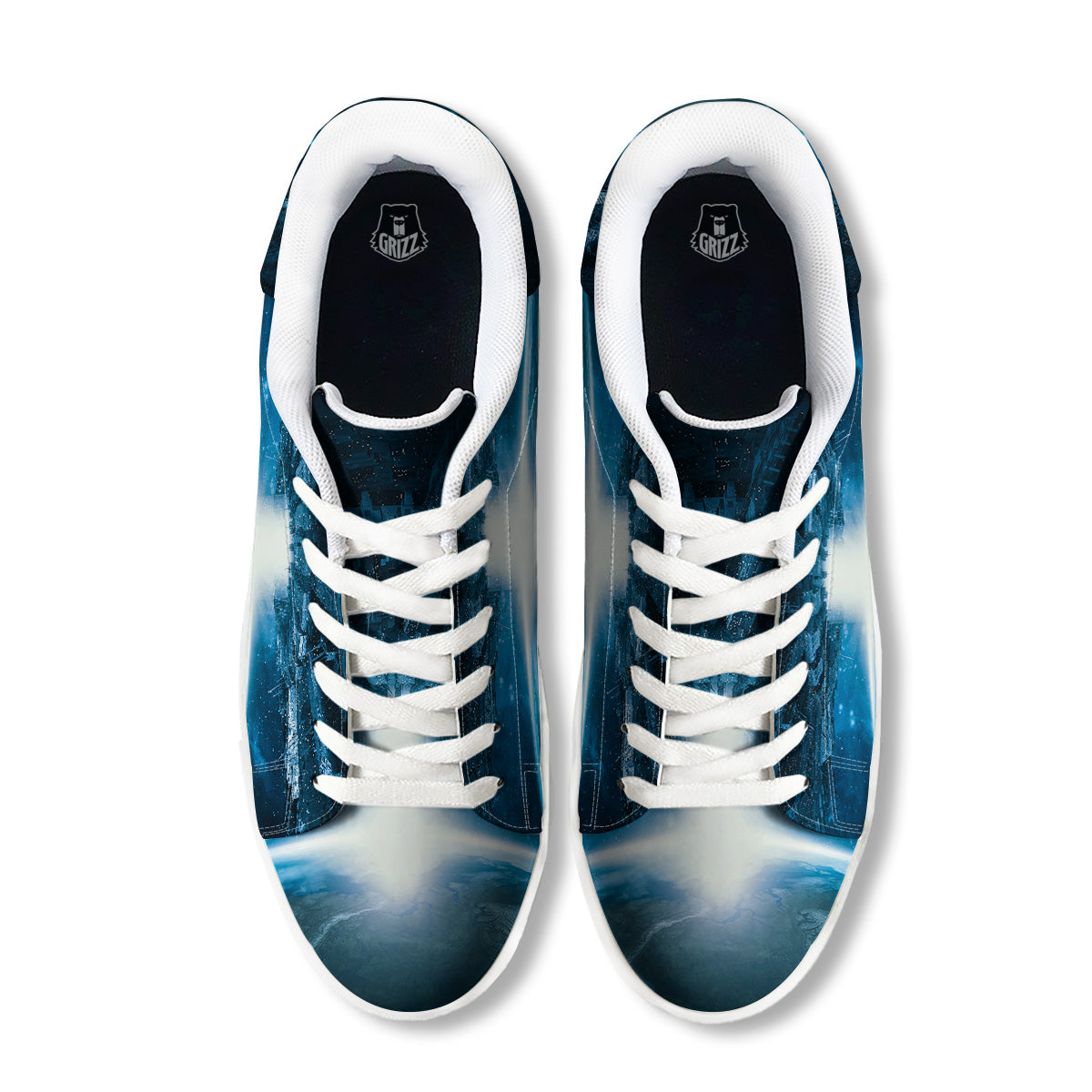 Planetary Invasion Print White Low Top Sneakers-grizzshop