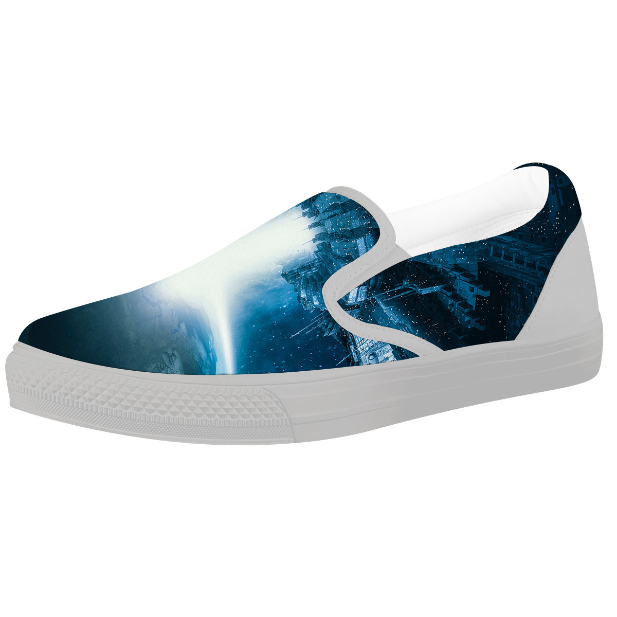 Planetary Invasion Print White Slip On Shoes-grizzshop
