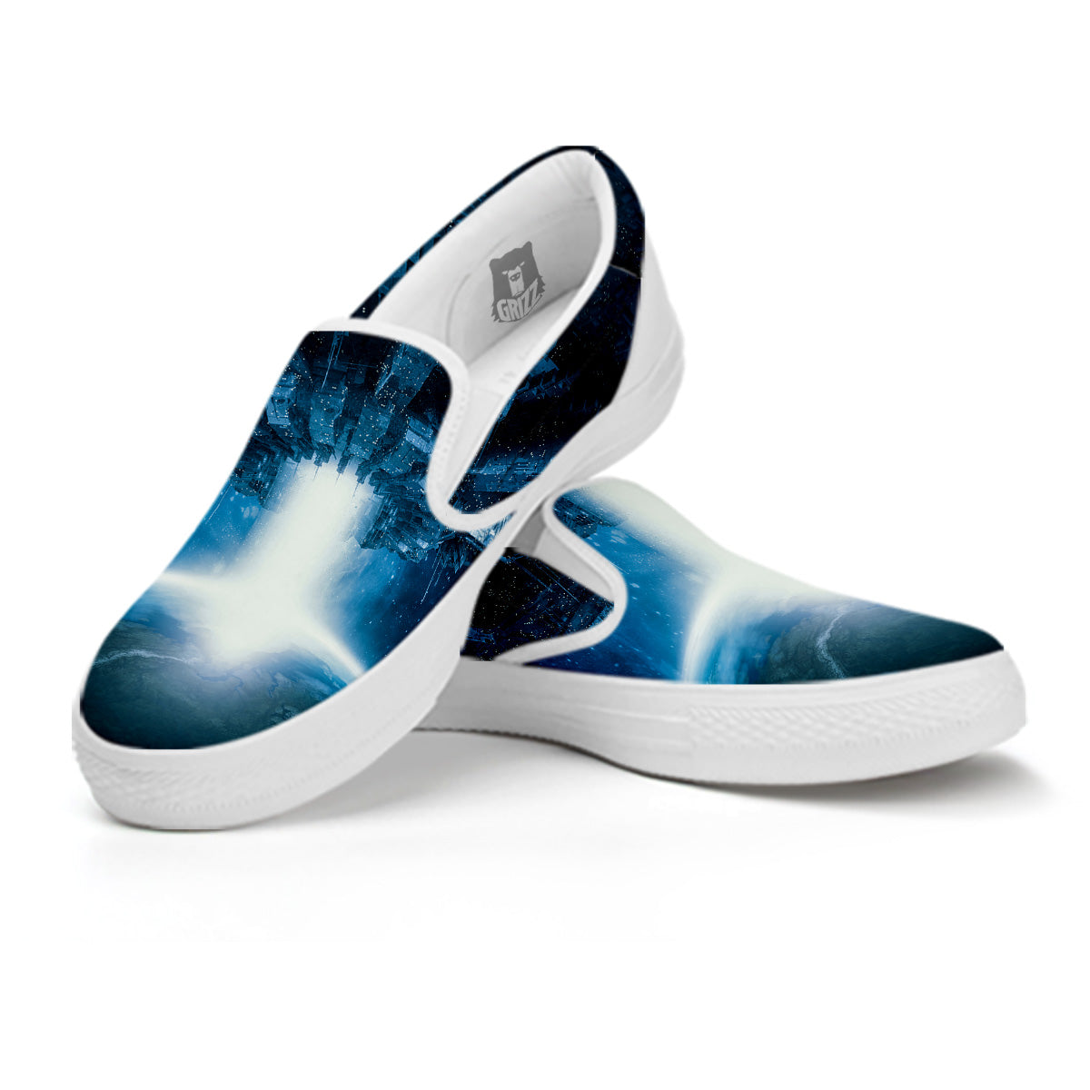 Planetary Invasion Print White Slip On Shoes-grizzshop