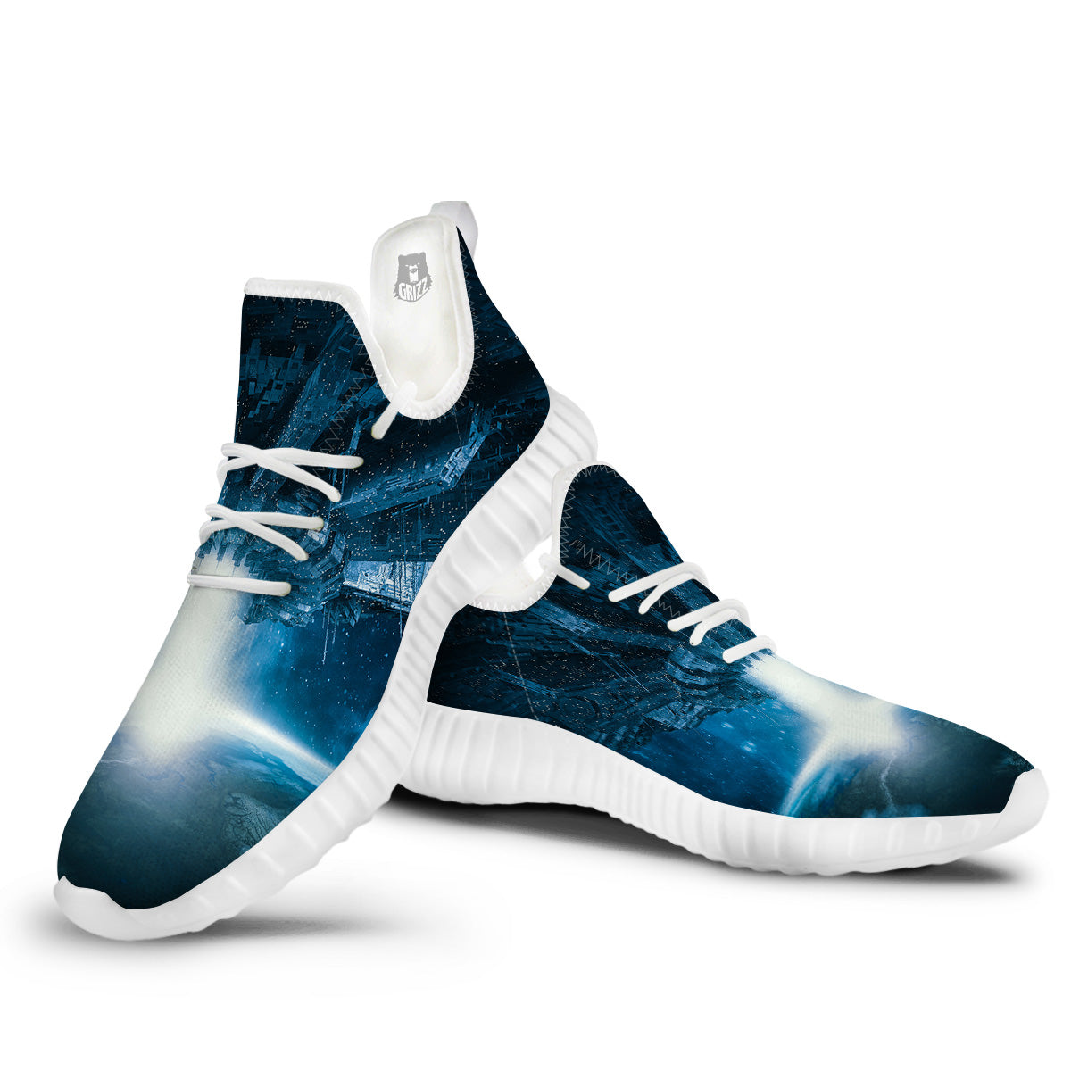 Planetary Invasion Print White Walking Shoes-grizzshop