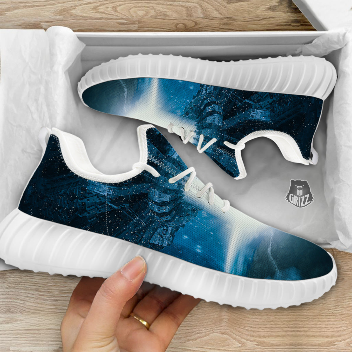 Planetary Invasion Print White Walking Shoes-grizzshop