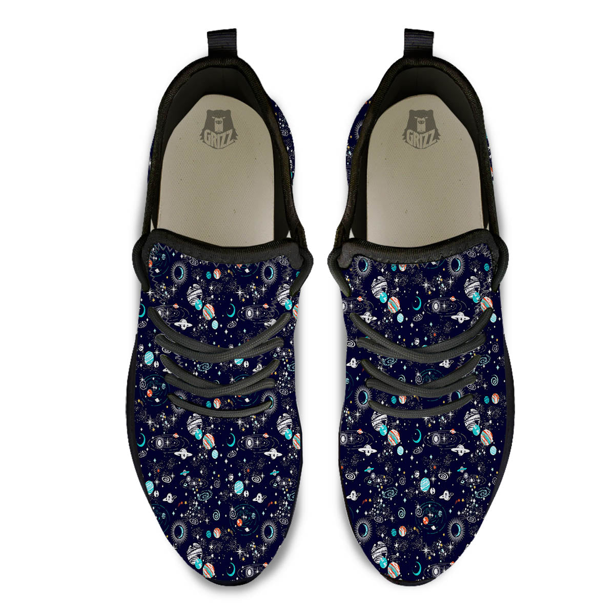 Planets And Constellations Print Pattern Black Athletic Shoes-grizzshop