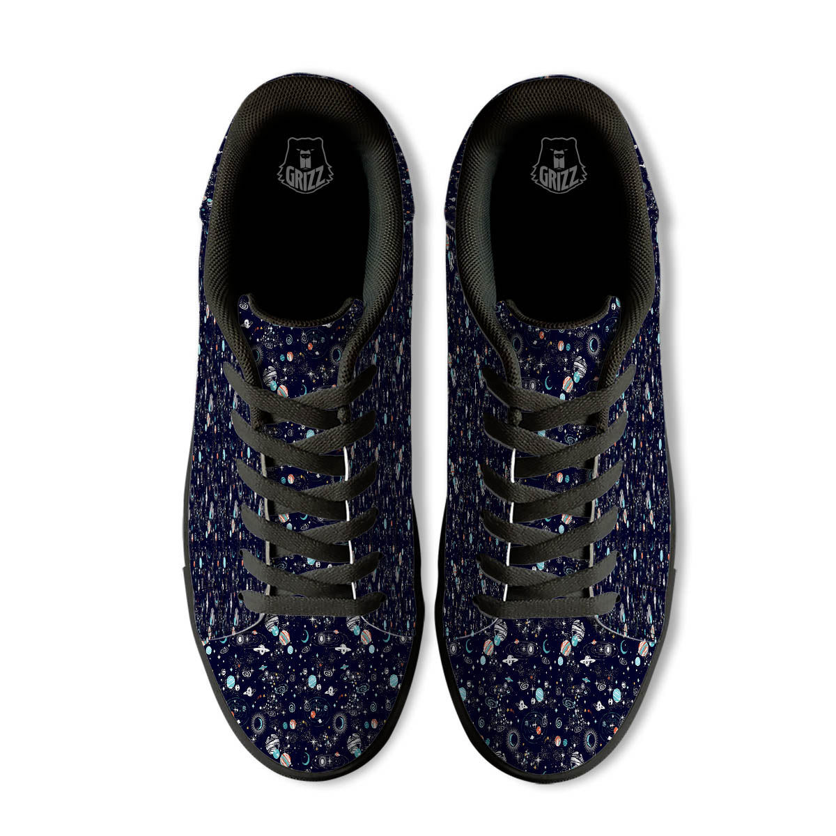 Planets And Constellations Print Pattern Black Low Top Sneakers-grizzshop