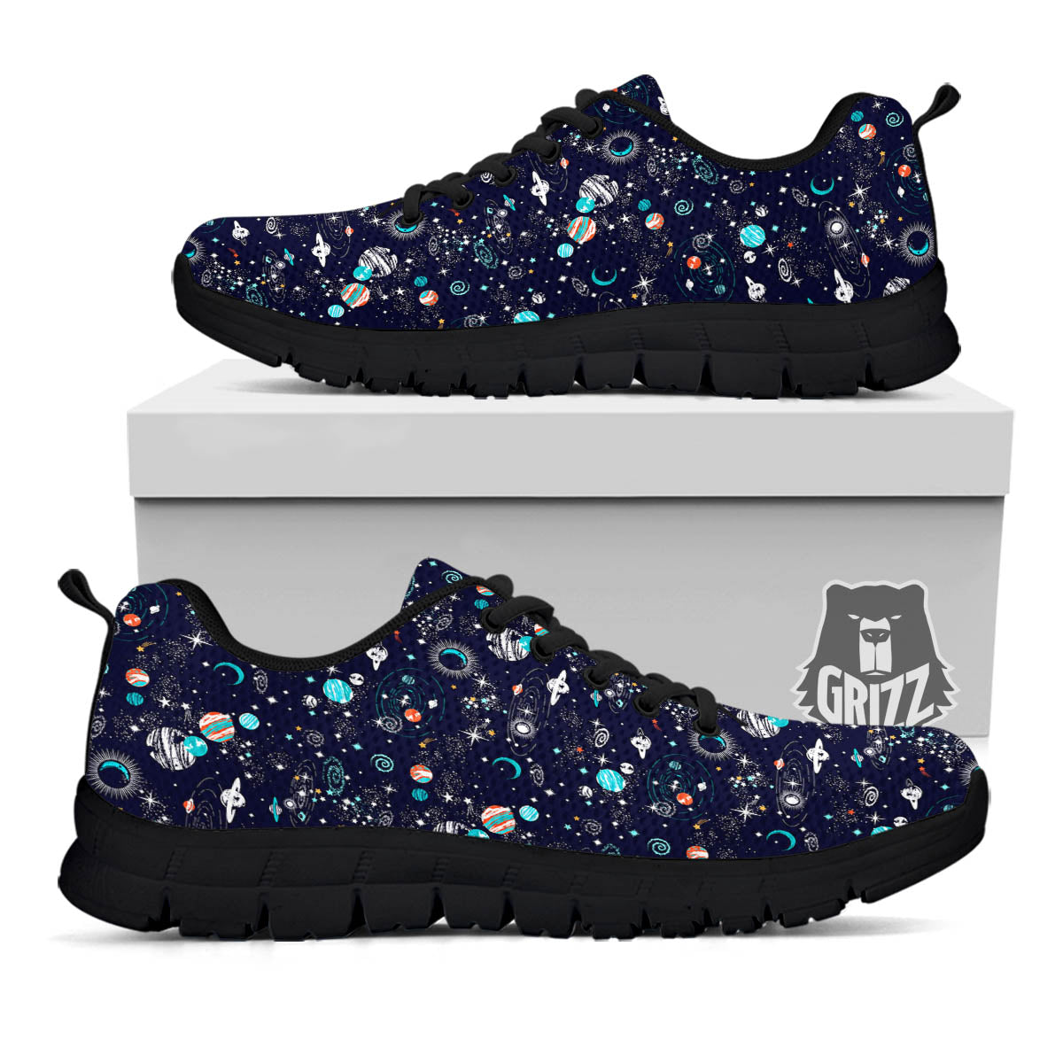 Planets And Constellations Print Pattern Black Sneaker-grizzshop
