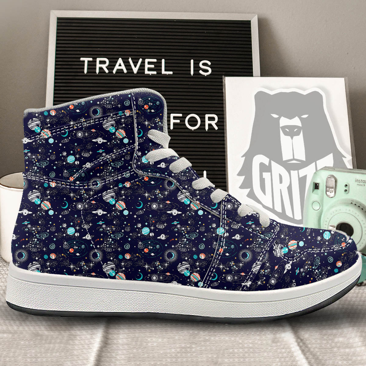 Planets And Constellations Print Pattern High Top Sneakers-grizzshop