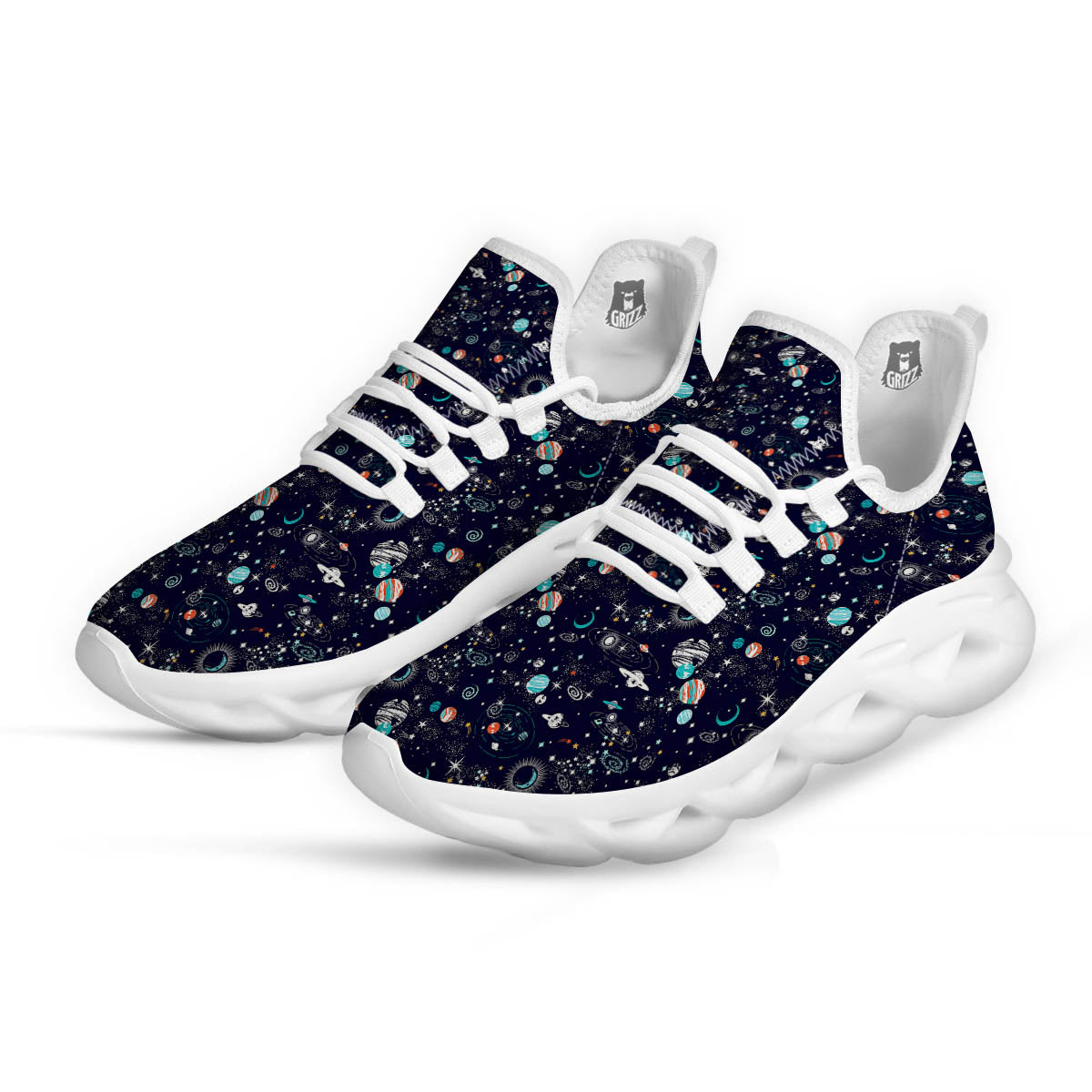 Planets And Constellations Print Pattern White Running Shoes-grizzshop