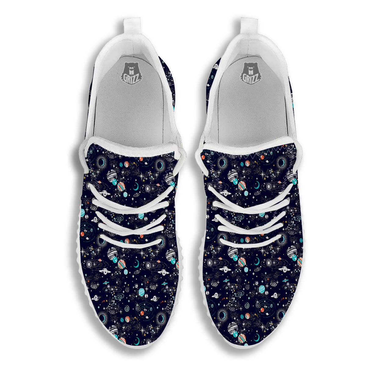 Planets And Constellations Print Pattern White Walking Shoes-grizzshop