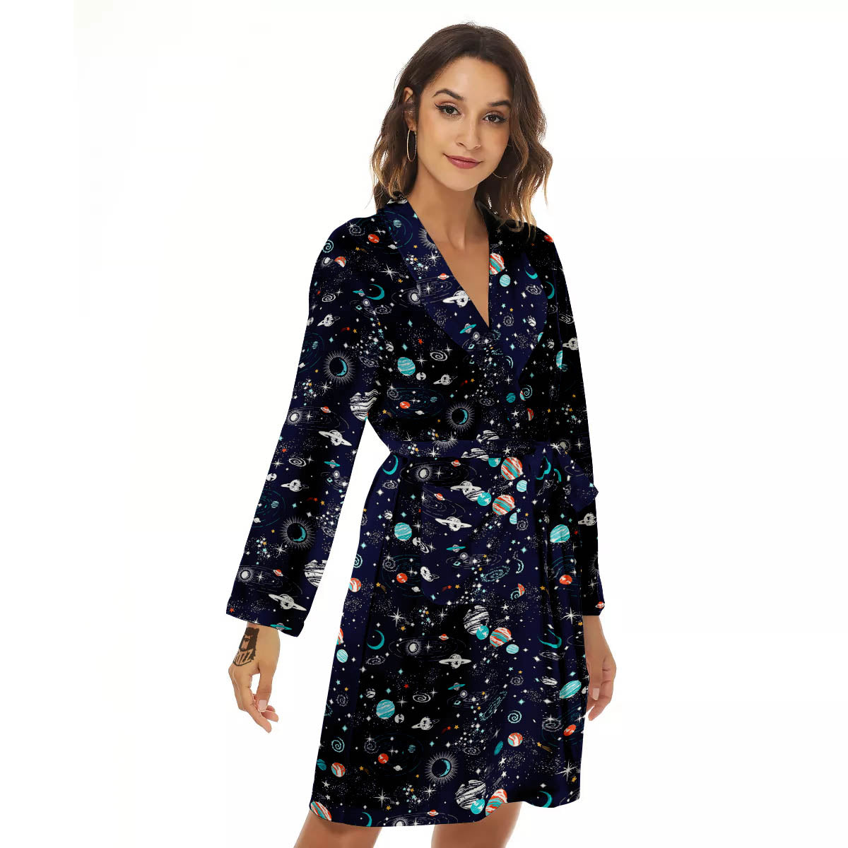 Planets And Constellations Print Pattern Women's Robe-grizzshop