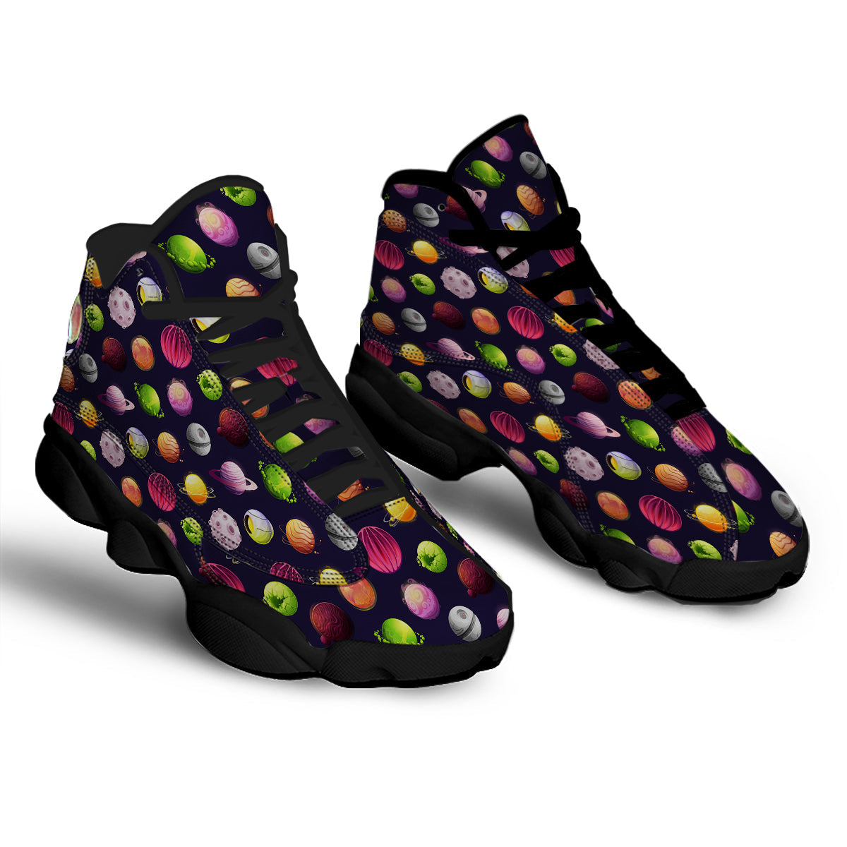 Planets And Stars Print Pattern Black Basketball Shoes-grizzshop