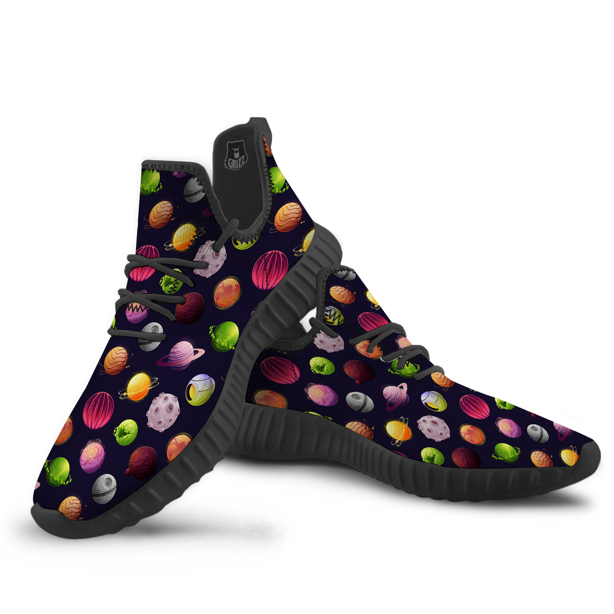 Planets And Stars Print Pattern Black Walking Shoes-grizzshop