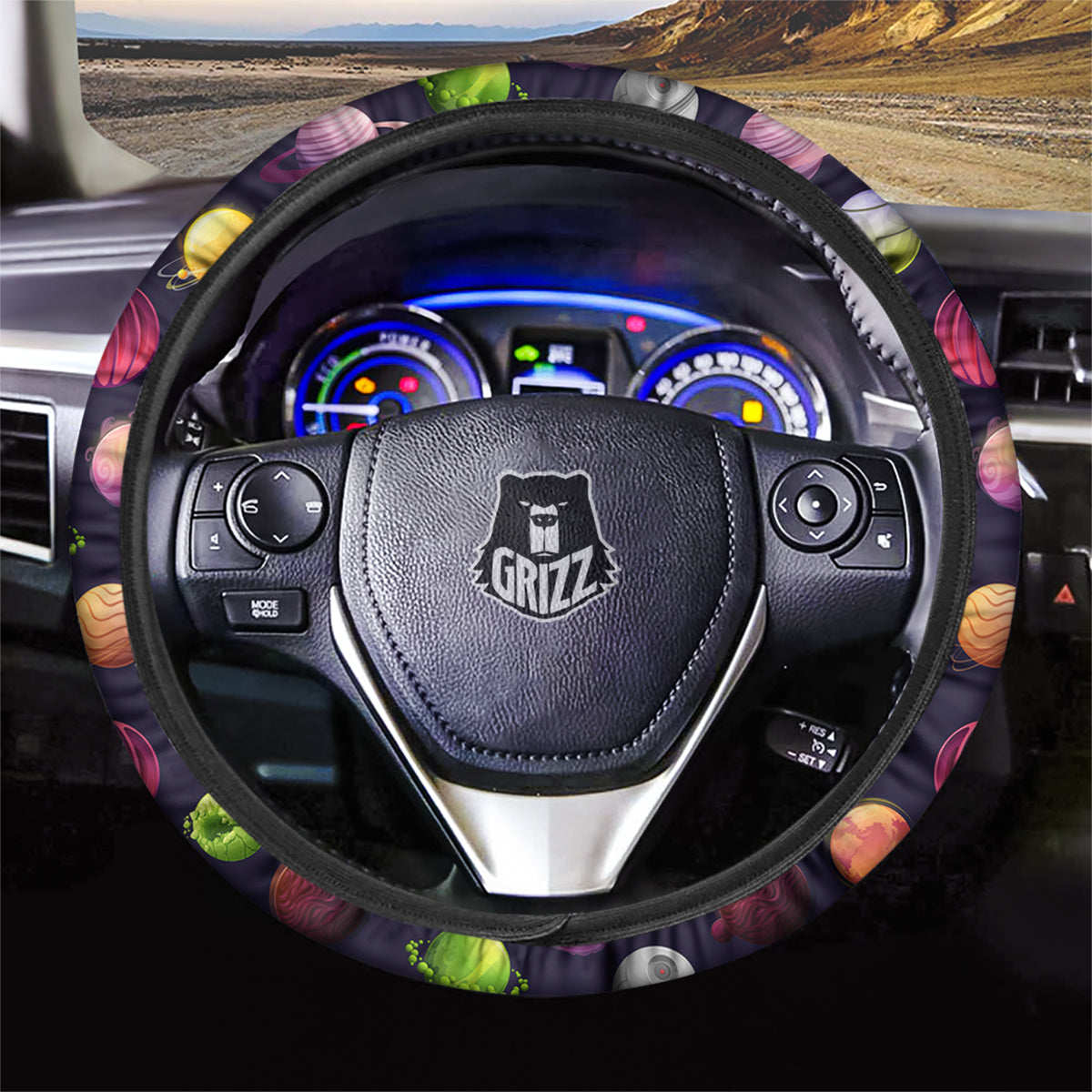 Planets And Stars Print Pattern Car Steering Wheel Cover-grizzshop