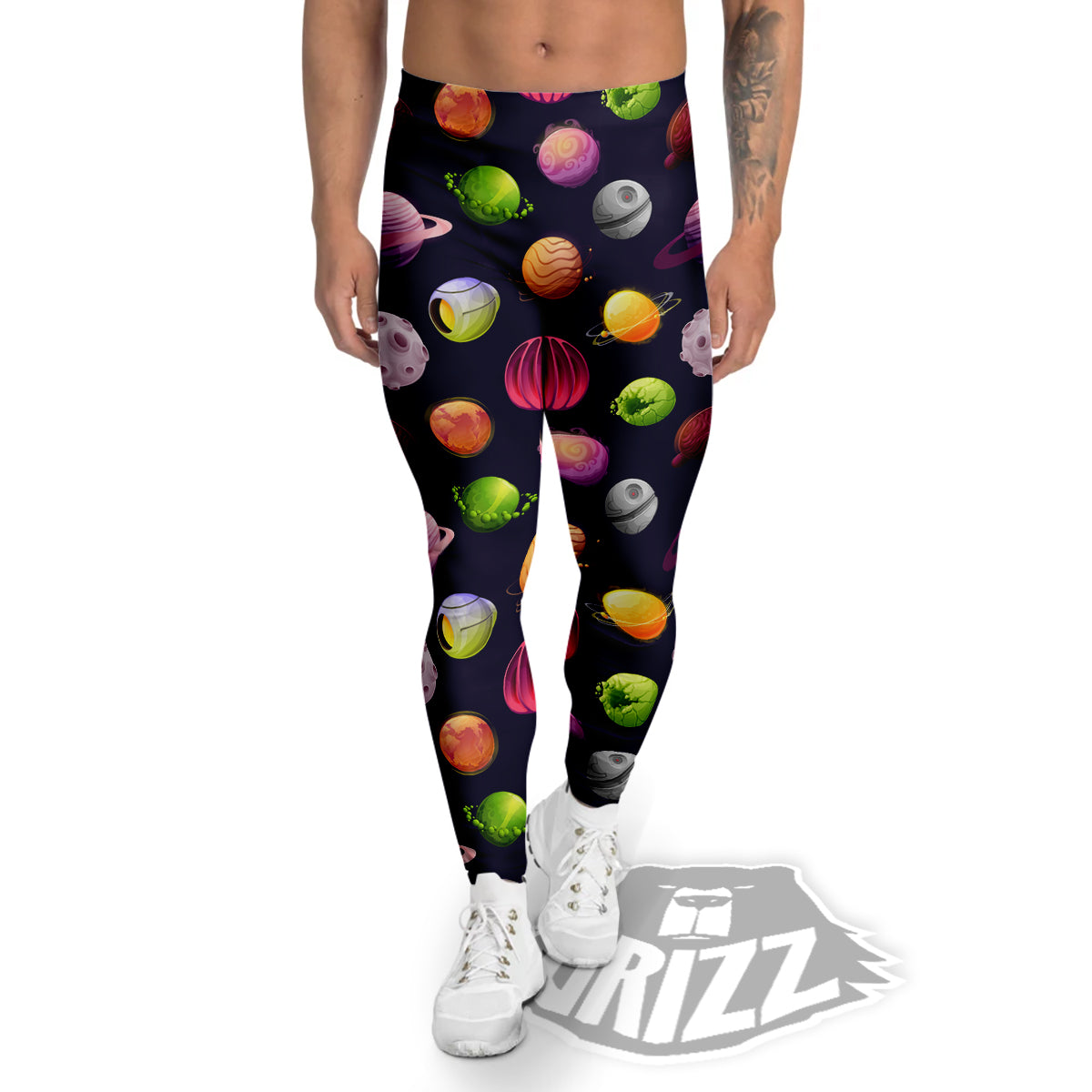 Planets And Stars Print Pattern Men's Leggings-grizzshop