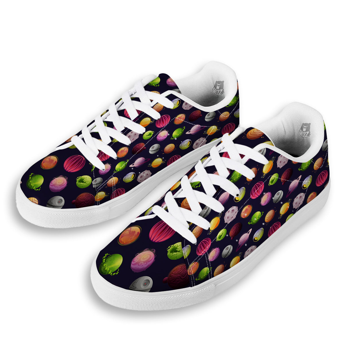 Planets And Stars Print Pattern White Low Top Sneakers-grizzshop