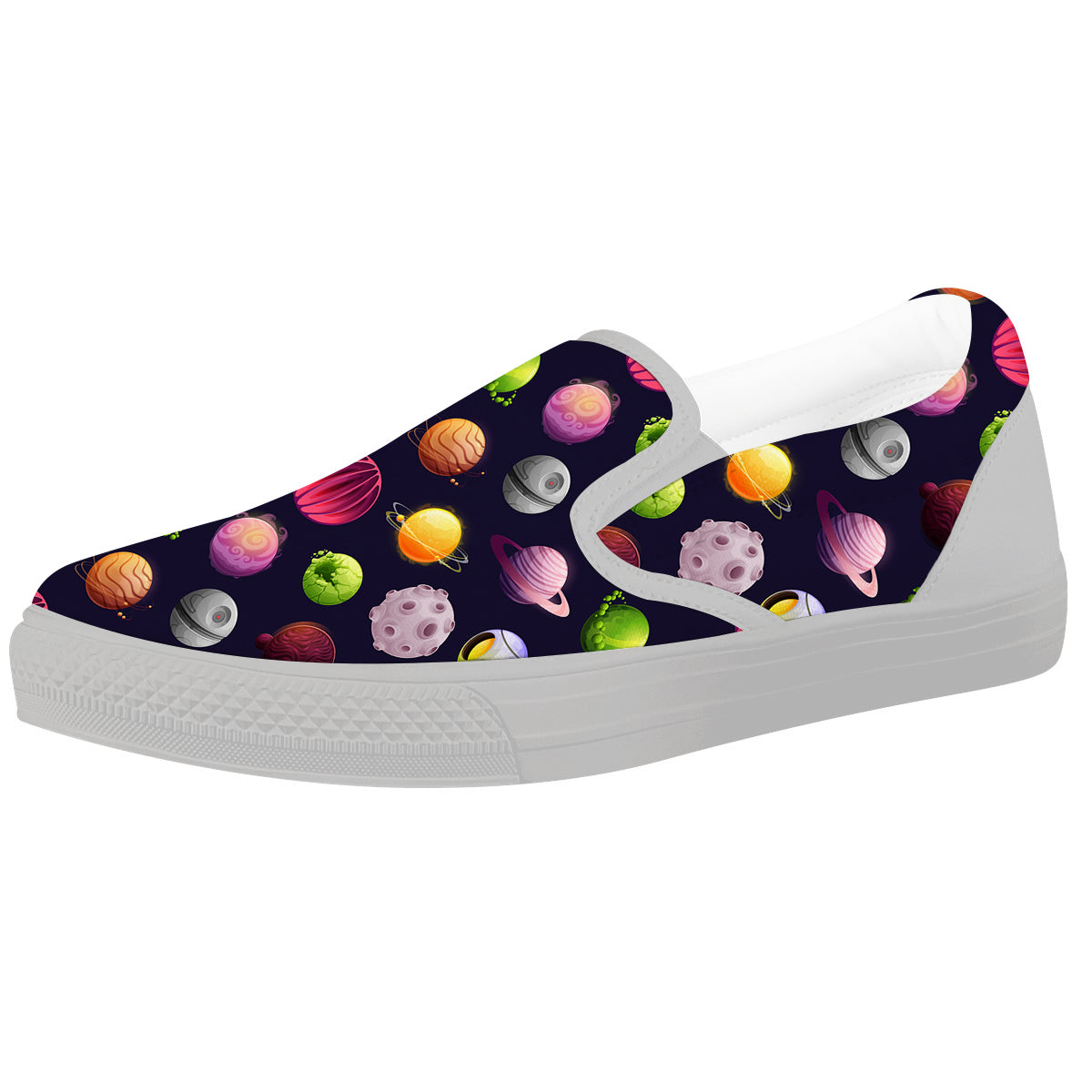 Planets And Stars Print Pattern White Slip On Shoes-grizzshop
