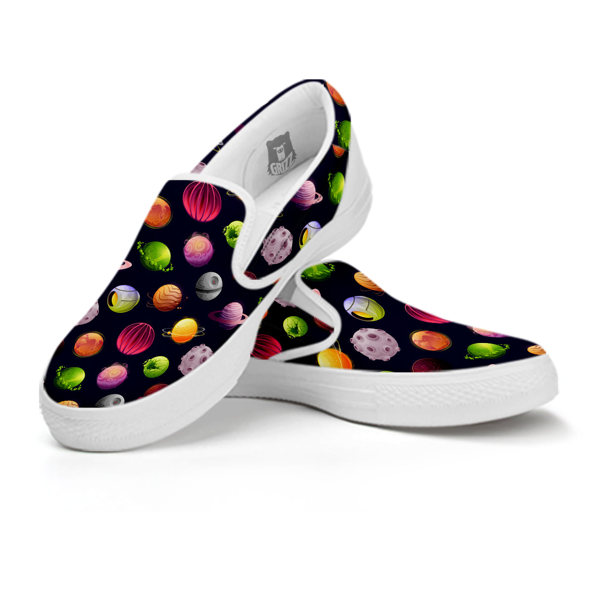 Planets And Stars Print Pattern White Slip On Shoes-grizzshop