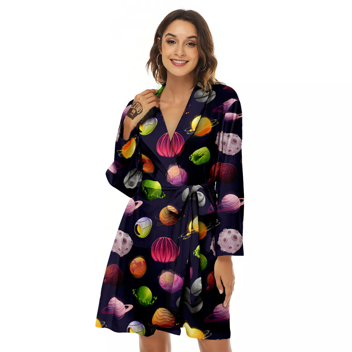 Planets And Stars Print Pattern Women's Robe-grizzshop