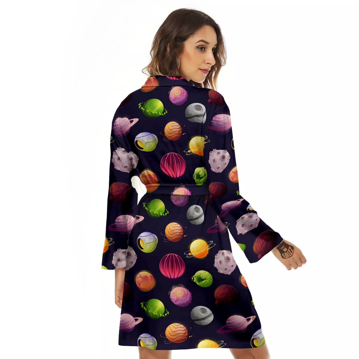Planets And Stars Print Pattern Women's Robe-grizzshop