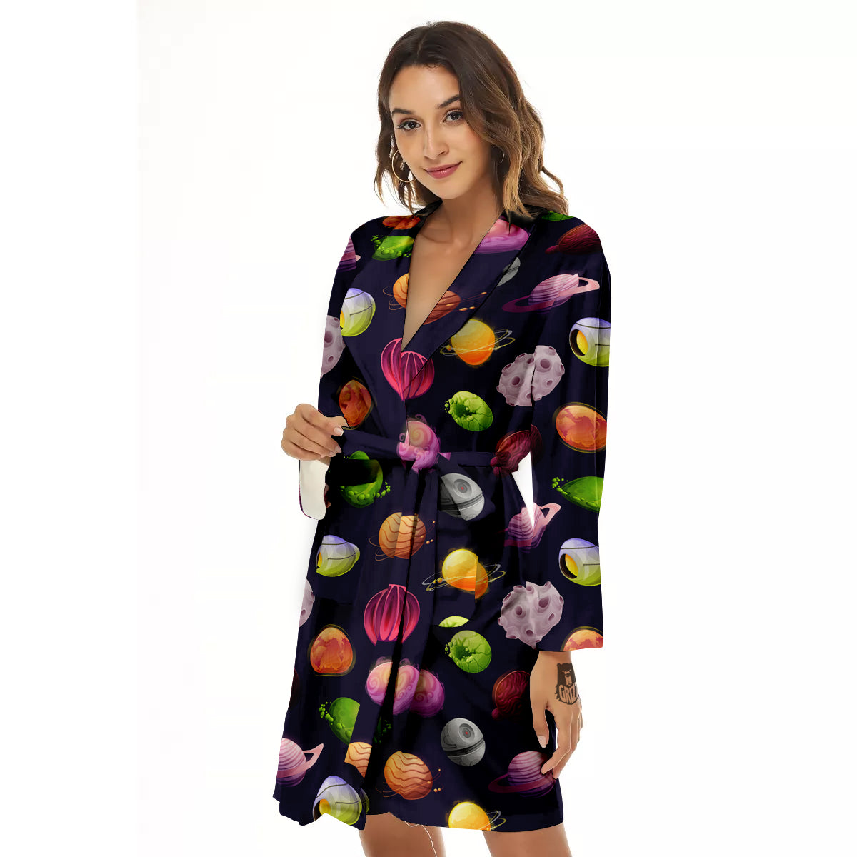 Planets And Stars Print Pattern Women's Robe-grizzshop