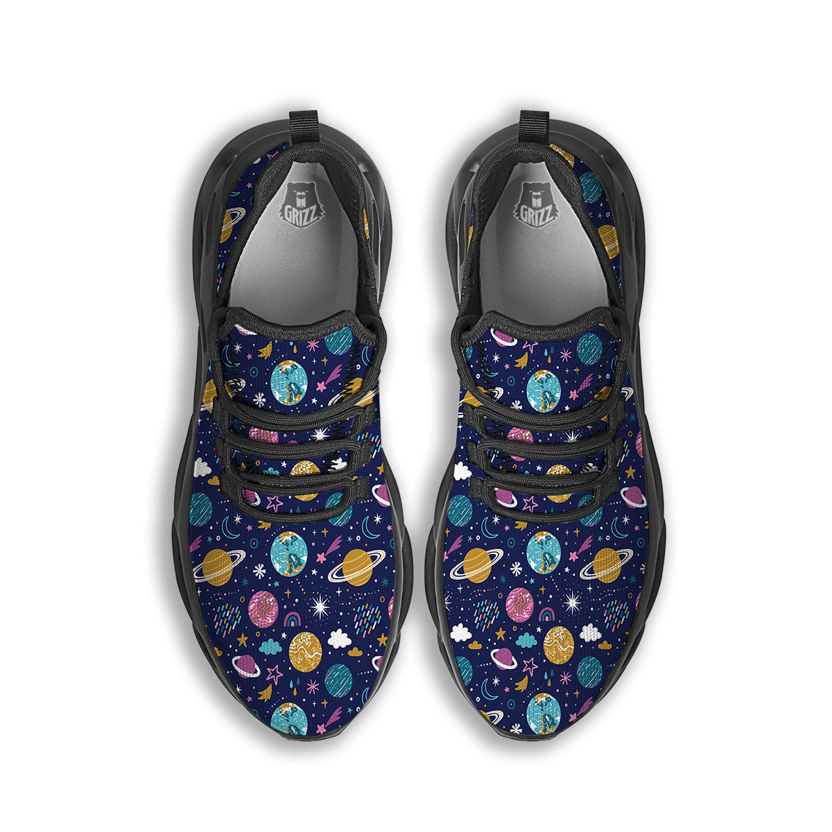 Planets Doodle Print Pattern Black Running Shoes-grizzshop