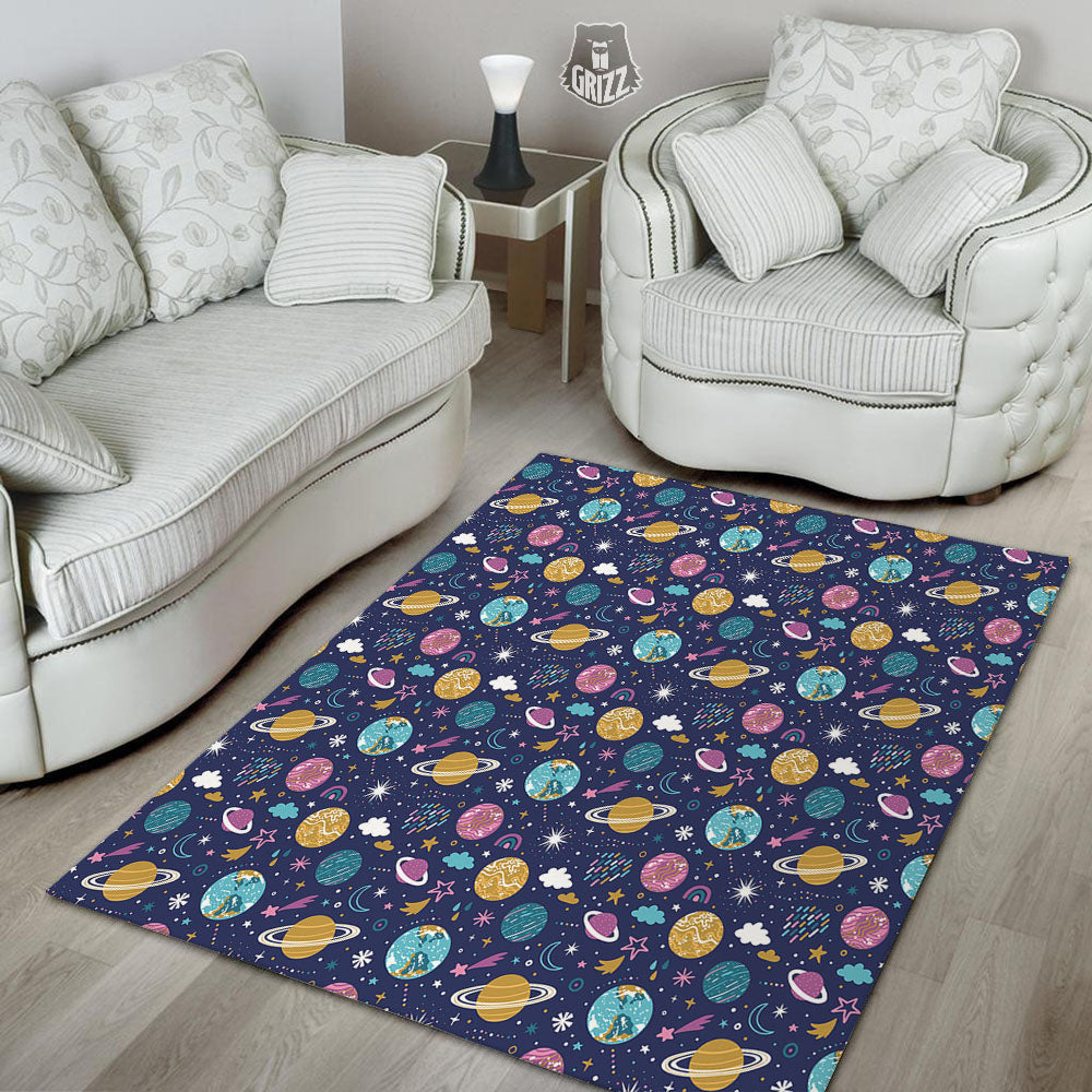 Planets Doodle Print Pattern Floor Mat-grizzshop