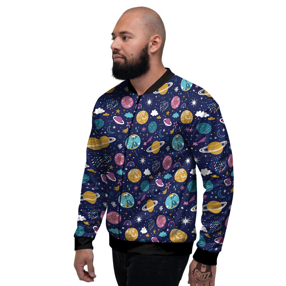 Planets Doodle Print Pattern Men's Bomber Jacket-grizzshop