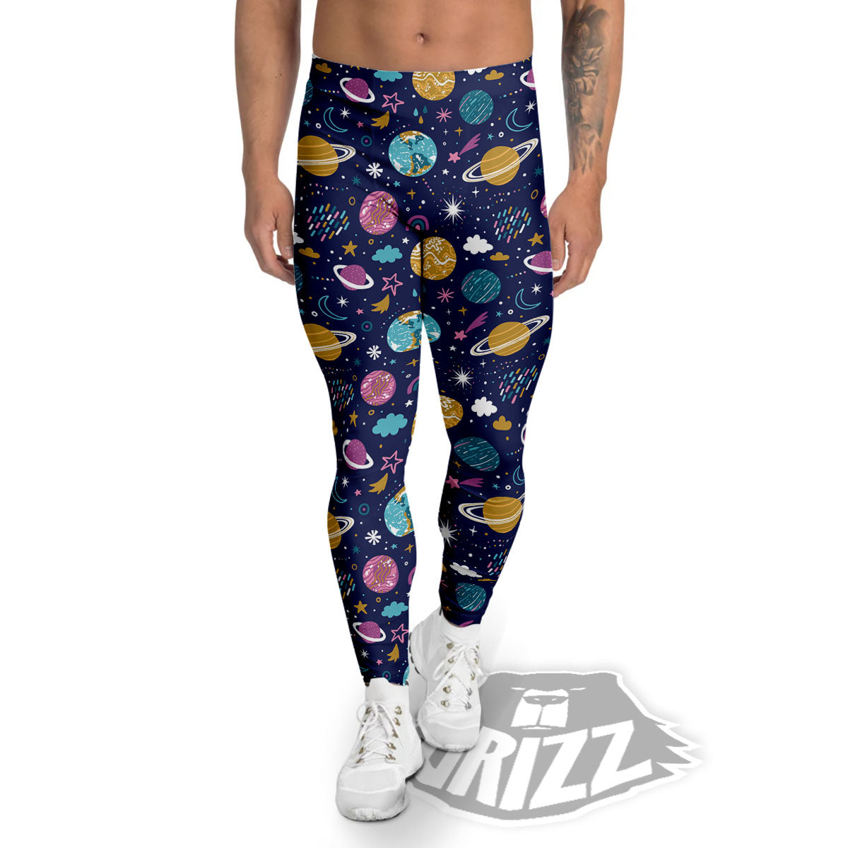 Planets Doodle Print Pattern Men's Leggings-grizzshop