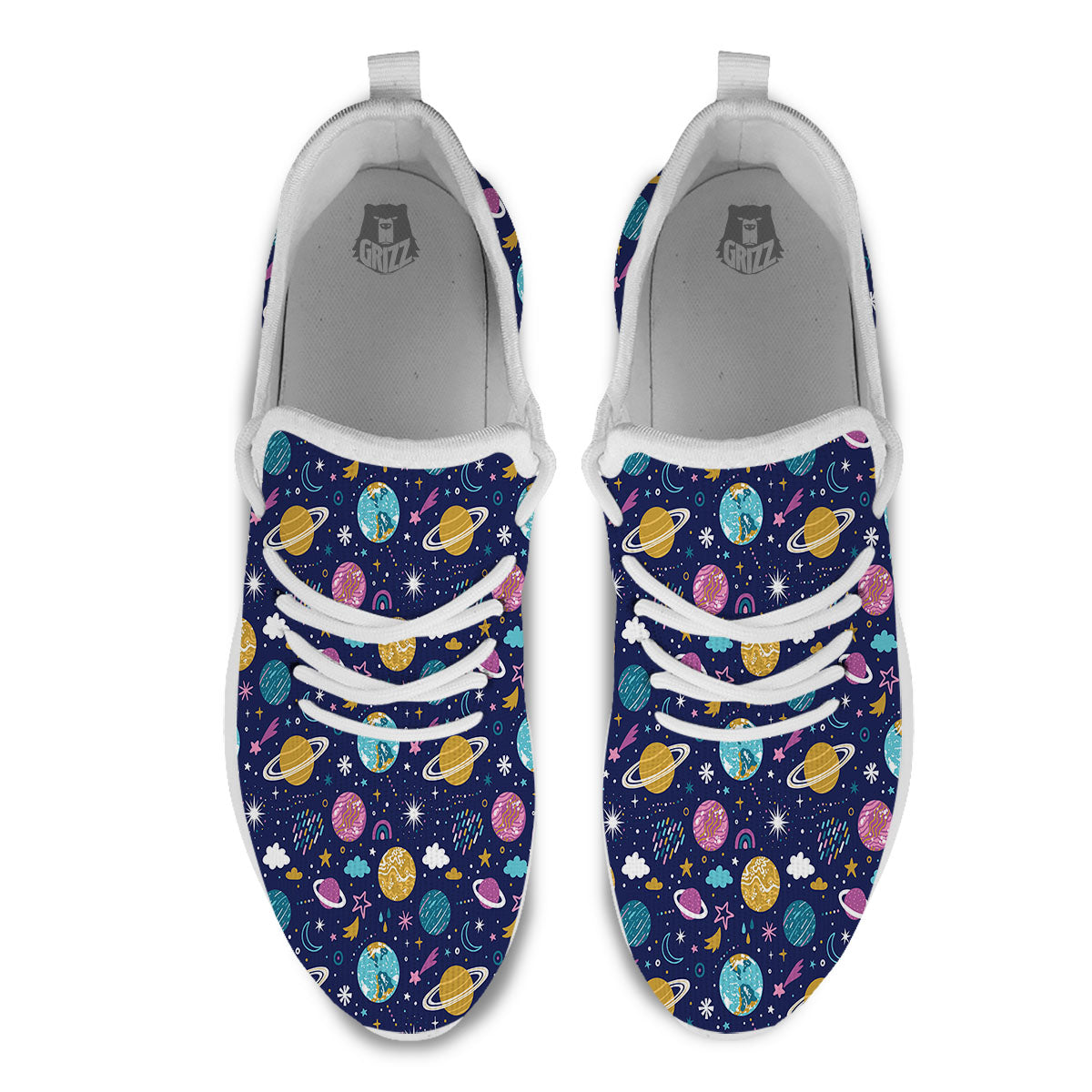 Planets Doodle Print Pattern White Athletic Shoes-grizzshop