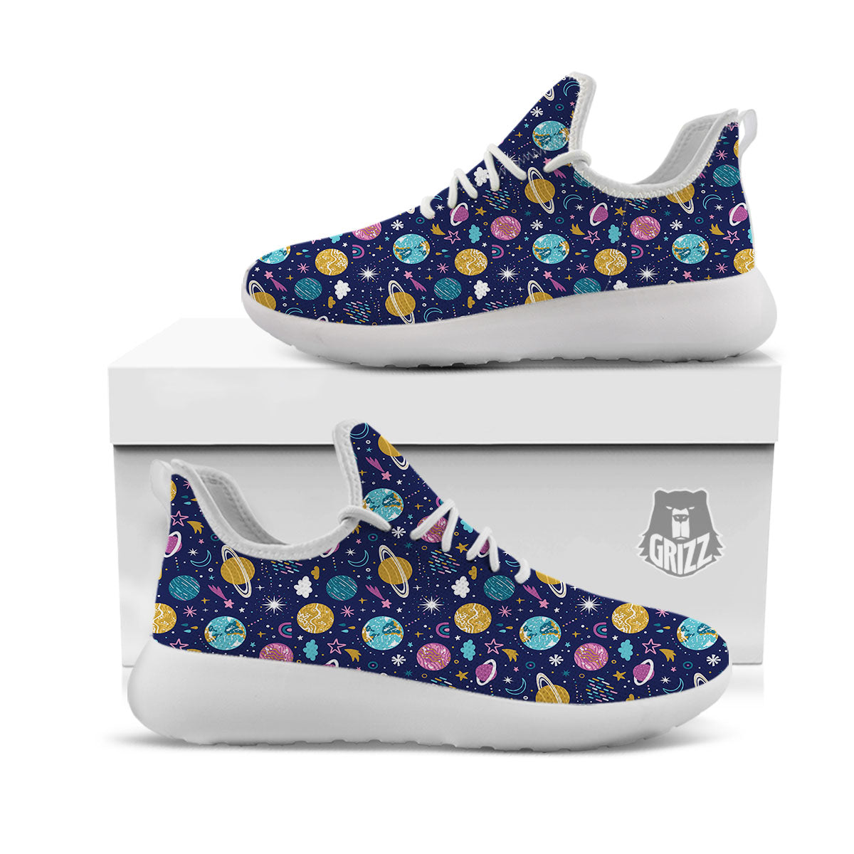 Planets Doodle Print Pattern White Athletic Shoes-grizzshop